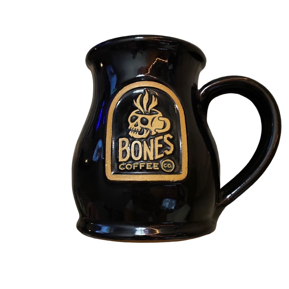 Bones Coffee Co. Mug Cup Black 2020 Skull Logo Handmade USA Deneen Pottery EUC